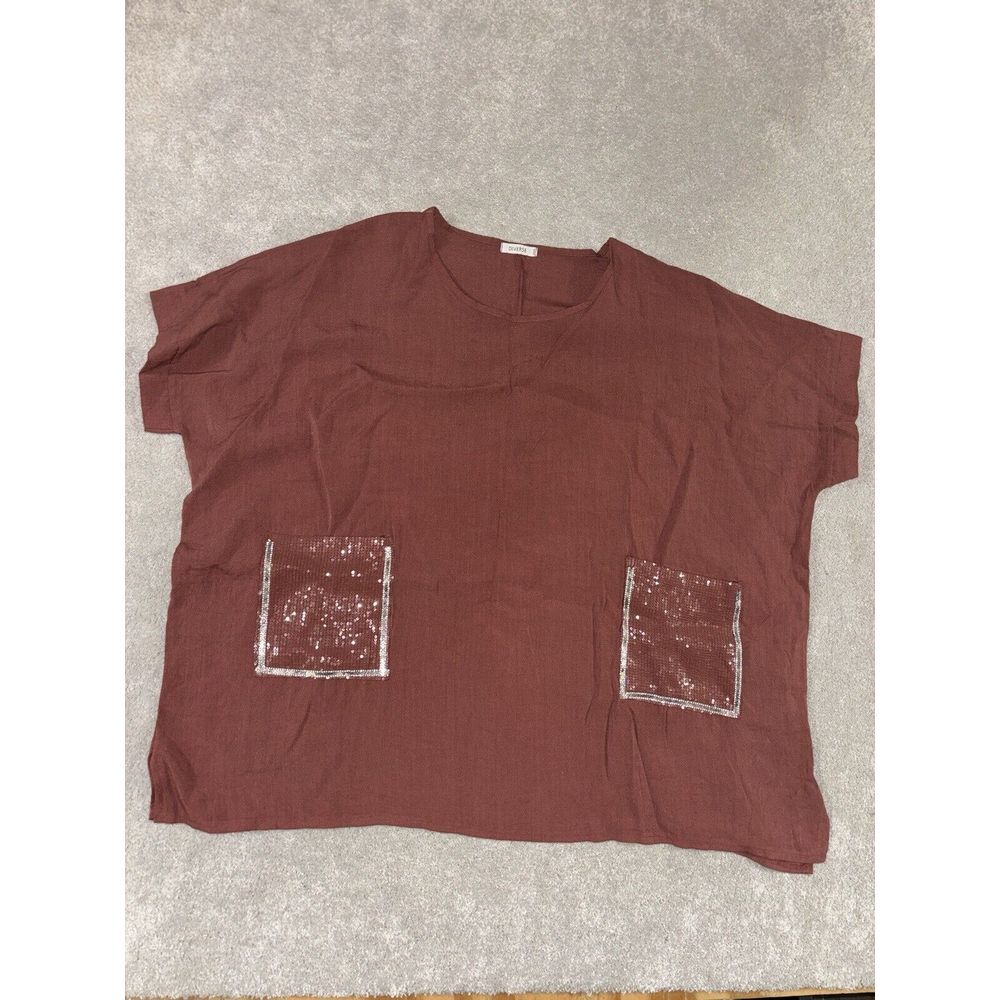 Sequin-Pocket Relaxed Tunic Top - Rust